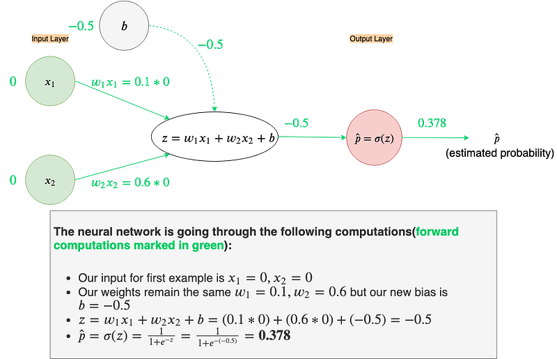 Fig 24. Forward propagation with the updated bias on 1ˢᵗ example