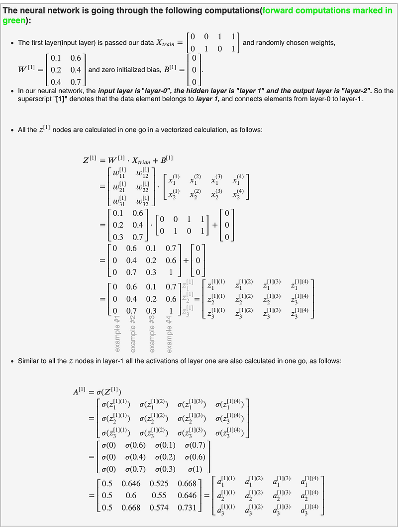 Fig 79.a. Forward propagation on the neural net with a hidden layer