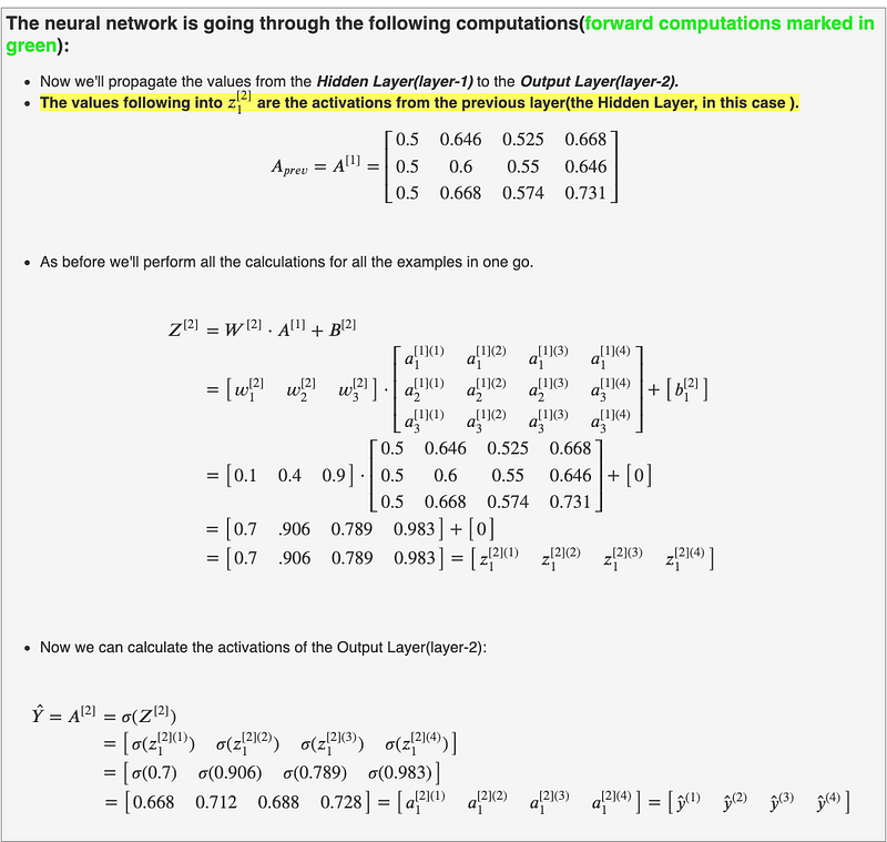 Fig 79.b. Forward propagation on the neural net with a hidden layer